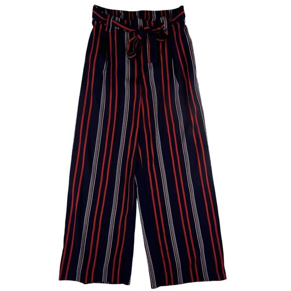 Rachel Zoe Striped Wide Leg Pants 4 | Navy Red Palazzo Boho High Waist Resort - Picture 3 of 11